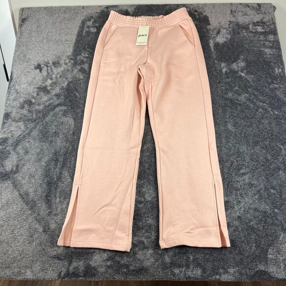Pact Courtside Fleece Split Ankle Wide Leg Sweatpants Blush Posey Women's M NWT - Picture 1 of 10